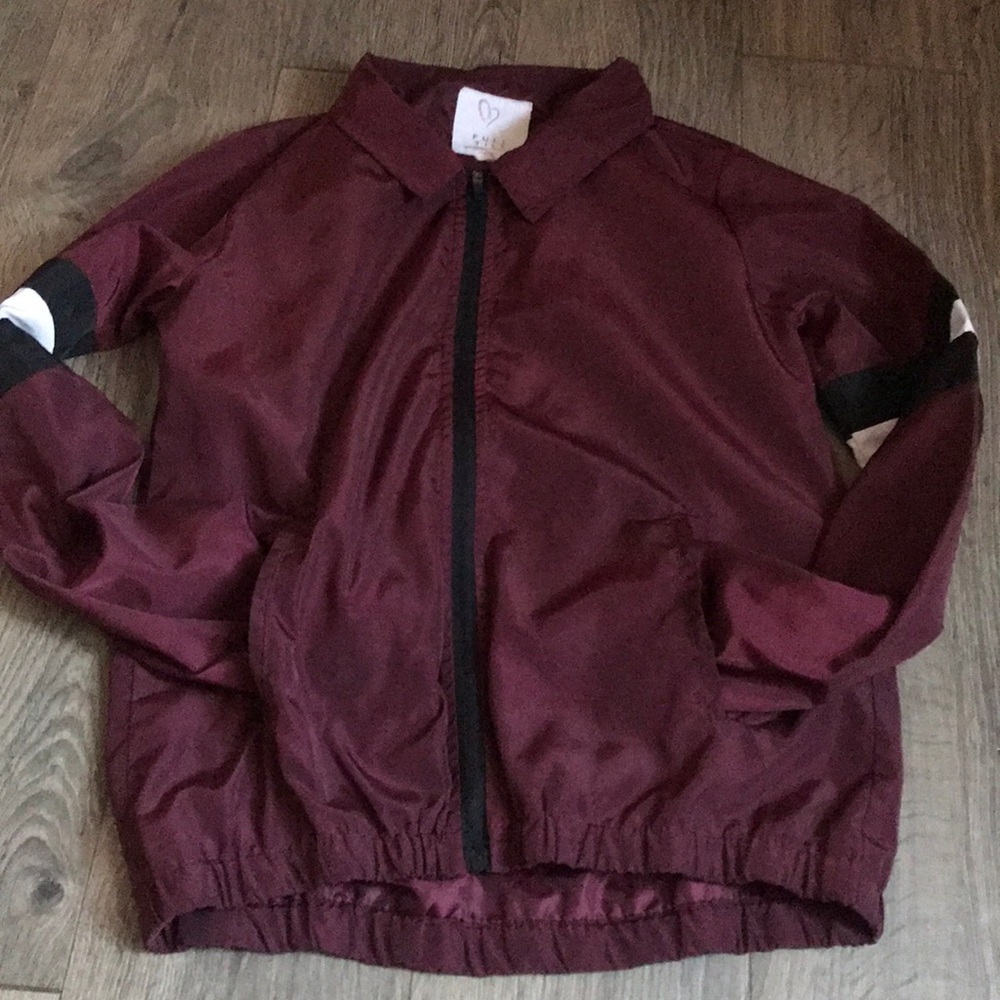 Maroon Windbreak With Black And White Stripes